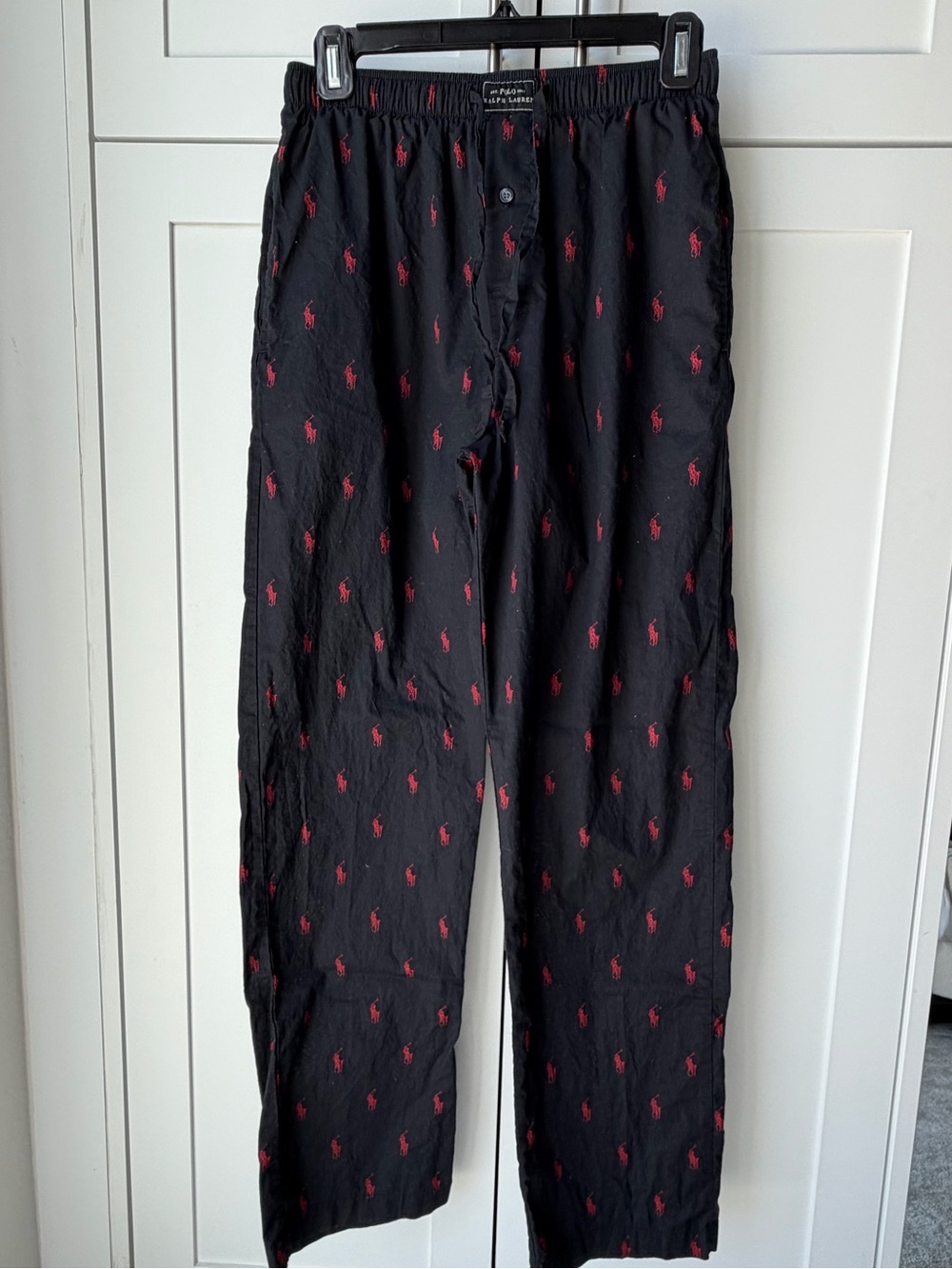 Unisex Ralph Lauren Black Sweatpants with Red Pony Motif Size Sm